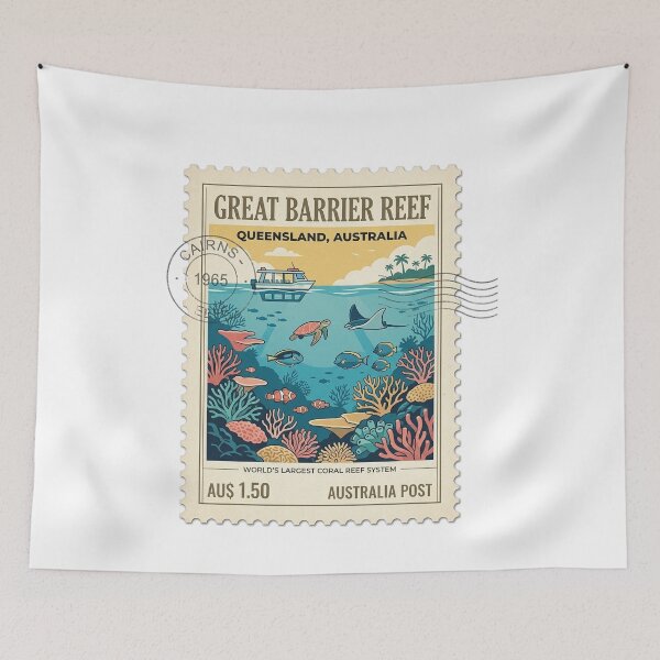 Item preview, Vintage Great Barrier Reef Australia Travel Stamp designed and sold by k3rstman1.