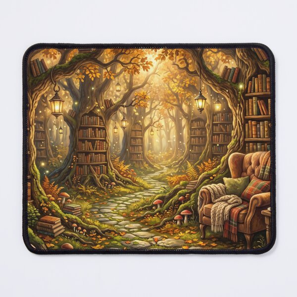 Item preview, Enchanted Forest Library | Cozy Cottagecore Book Nook Fantasy Wall Art designed and sold by SebastianSpace.