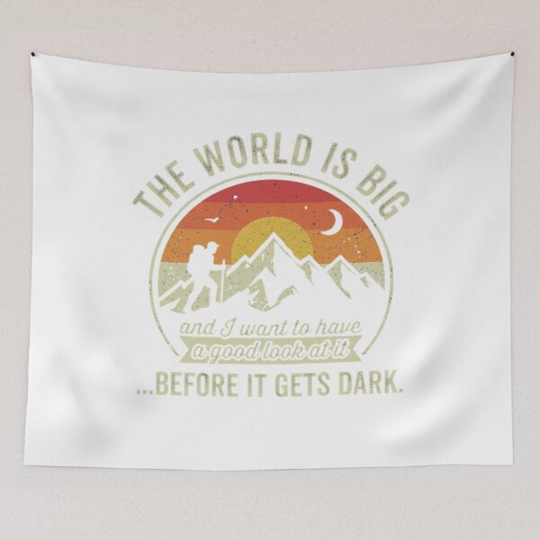 Item preview, The World Is Big Hiking Vintage Sunset Mountain Explorer designed and sold by GabeMountainArt.