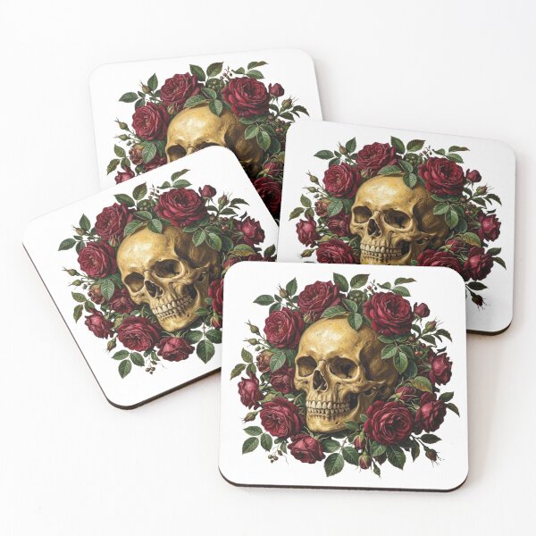 Item preview, Gothic Skull And Red Roses Renaissance Oil Painting designed and sold by Tout-Puissant.