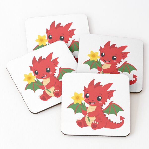 Item preview, Cute Welsh Dragon Holding Daffodil Flower Illustration designed and sold by Cerys-GS.