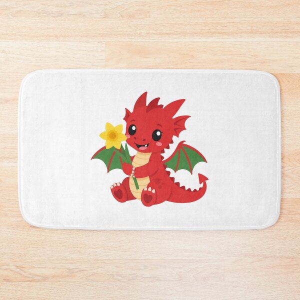 Item preview, Cute Welsh Dragon Holding Daffodil Flower Illustration designed and sold by Cerys-GS.