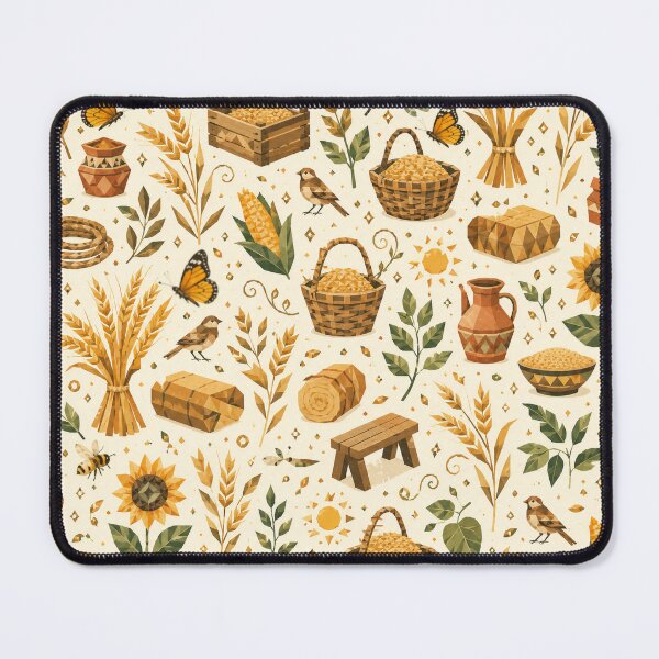 Item preview, Rustic Countryside Granary Pattern – Terracotta & Mustard Folk Art designed and sold by OpenDreamArts.