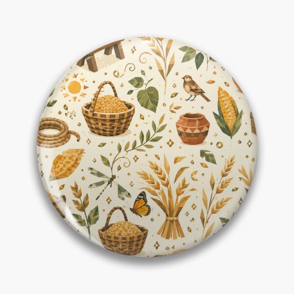 Item preview, Rustic Countryside Granary Pattern – Terracotta & Mustard Folk Art designed and sold by OpenDreamArts.