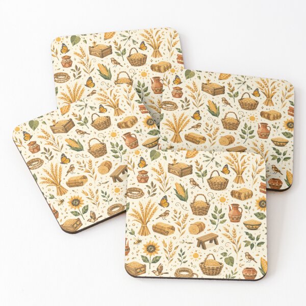 Item preview, Rustic Countryside Granary Pattern – Terracotta & Mustard Folk Art designed and sold by OpenDreamArts.