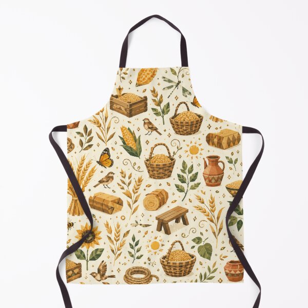 Item preview, Rustic Countryside Granary Pattern – Terracotta & Mustard Folk Art designed and sold by OpenDreamArts.
