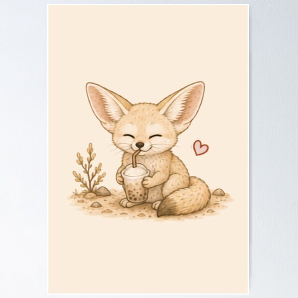 Item preview, Cool Drink Fennec Fox designed and sold by MellowMunchkins.