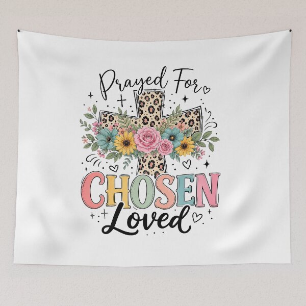 Item preview, Christian Inspirational Quote, Prayed For Chosen Loved Christian Floral Cross designed and sold by graphic-genie.