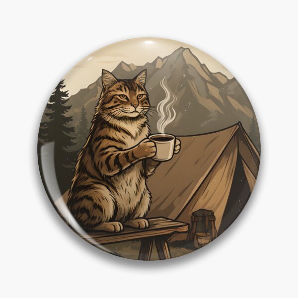 Item preview, Morning coffee - Wild cat at the camping with a cup of coffee designed and sold by ParadoxParadox.