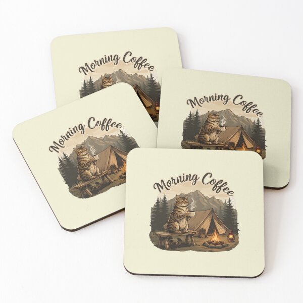 Item preview, Morning coffee - Wild cat at the camping with a cup of coffee designed and sold by ParadoxParadox.