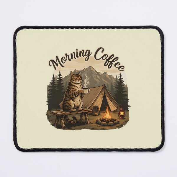 Item preview, Morning coffee - Wild cat at the camping with a cup of coffee designed and sold by ParadoxParadox.