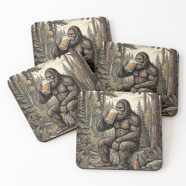 Item preview, Bigfoot Drinking Beer in a Vintage Woodland Forest designed and sold by Mirokesting44.