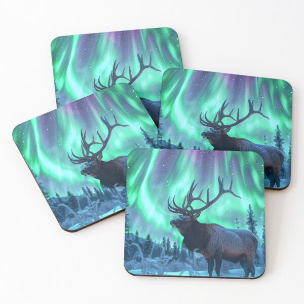 Item preview, Aurora Elk in Snowy Forest designed and sold by QuantumDrift.
