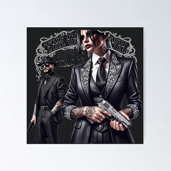 Item preview, Silver Gun Tattooed Mafia Pair designed and sold by Voodoo Store Paranormal Collections.