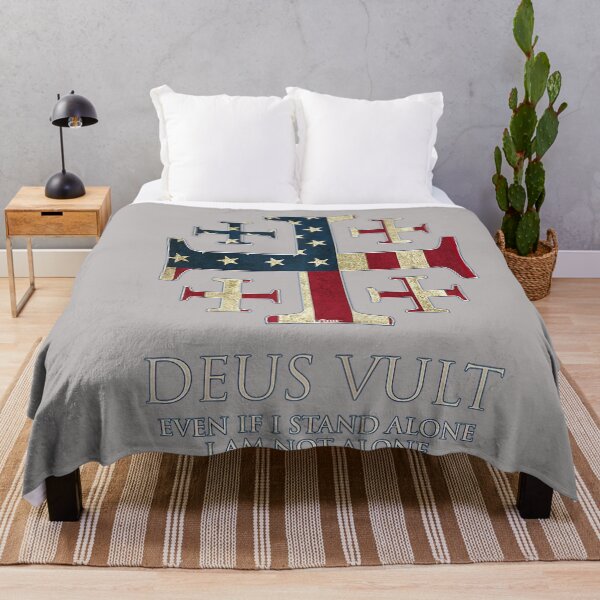 Item preview, Deus Vult Jerusalem Cross USA Flag I Am Not Alone designed and sold by GreggRoss.