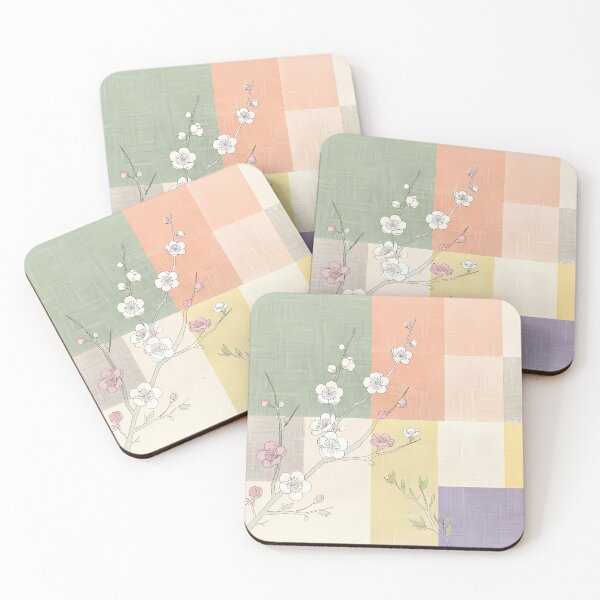 Item preview, Modern Korean Jogakbo Patchwork with Spring Plum Blossoms - Minimalist Aesthetic Textile Art designed and sold by SOOstudio73.