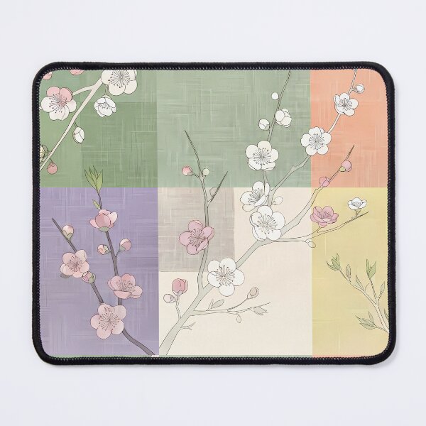 Item preview, Modern Korean Jogakbo Patchwork with Spring Plum Blossoms - Minimalist Aesthetic Textile Art designed and sold by SOOstudio73.