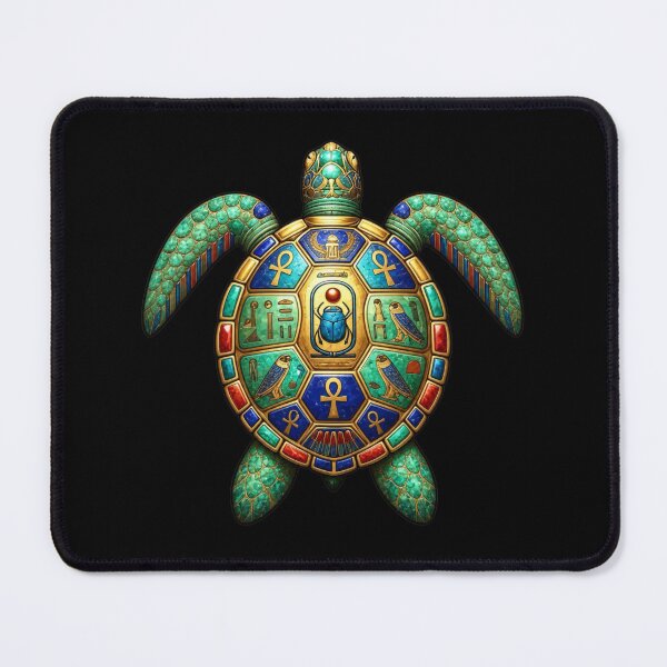 Item preview, Ancient Egyptian Turtle with Sacred Scarab | Emerald & Lapis Symbolic Sea Turtle Art designed and sold by Zaru Art Studio.