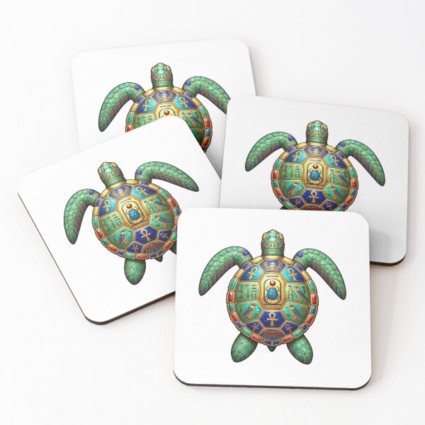 Item preview, Ancient Egyptian Turtle with Sacred Scarab | Emerald & Lapis Symbolic Sea Turtle Art designed and sold by Zaru Art Studio.
