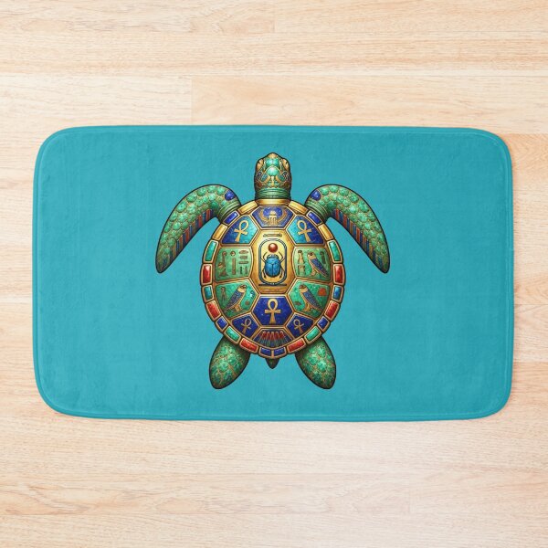 Item preview, Ancient Egyptian Turtle with Sacred Scarab | Emerald & Lapis Symbolic Sea Turtle Art designed and sold by Zaru Art Studio.