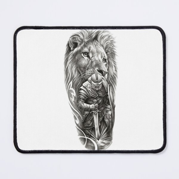 Item preview, Majestic Lion Warrior Knight Sword Tattoo Design designed and sold by RoyalDeluxGo.