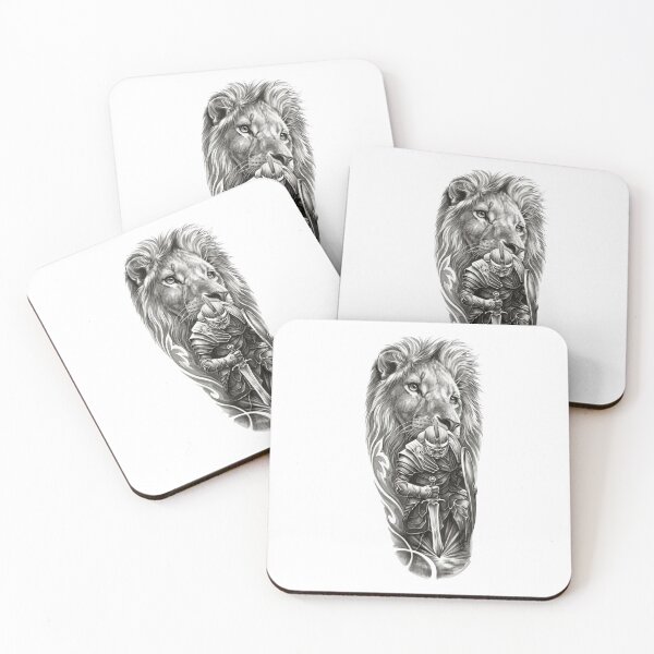 Item preview, Majestic Lion Warrior Knight Sword Tattoo Design designed and sold by RoyalDeluxGo.