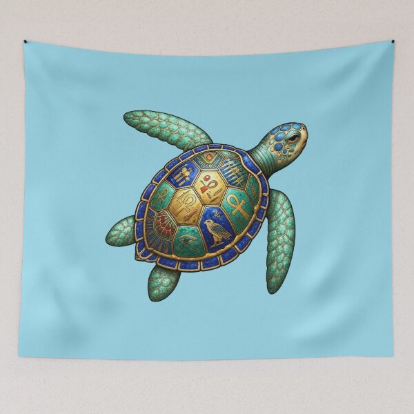 Item preview, Sacred Ankh Turtle | Ancient Egyptian Sea Turtle with Eye of Horus designed and sold by Zaru Art Studio.