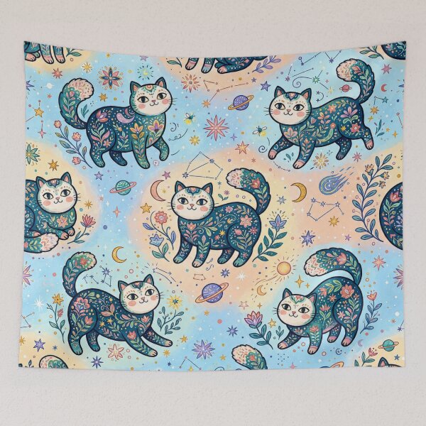 Item preview, Moonlit Cosmic Cats Pattern designed and sold by Iampoji.