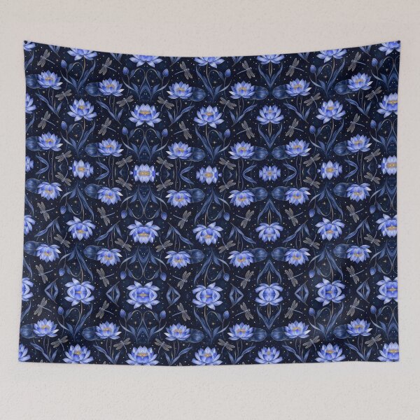 Item preview, Midnight Lotus Dragonfly Seamless Pattern designed and sold by Thanat Pattern Studio.
