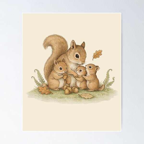Item preview, Whimsical Squirrel Family Watercolor Illustration designed and sold by WikaKowalczyk.