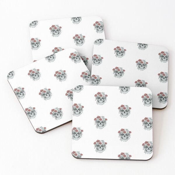 Item preview, Flower Skull with Poppies Daisies and Vines Growing Through Folk Tattoo Flash Style Illustration designed and sold by OnPointOutfits.