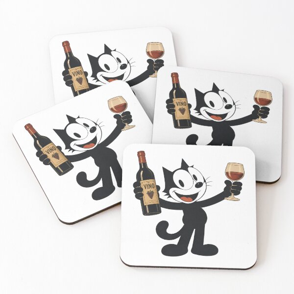 Item preview, Vintage 1960s Style Lucky Black Cat with Wine Bottle and Glass Retro Cartoon Illustration designed and sold by infinitearte.