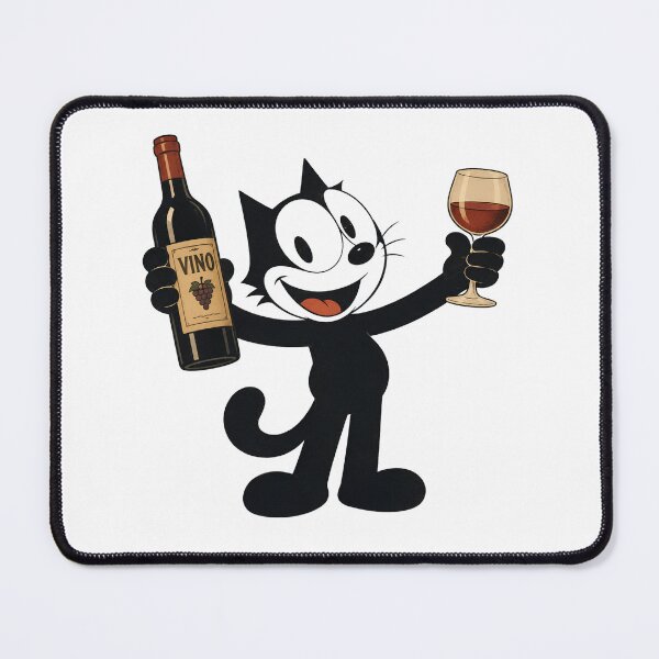 Item preview, Vintage 1960s Style Lucky Black Cat with Wine Bottle and Glass Retro Cartoon Illustration designed and sold by infinitearte.
