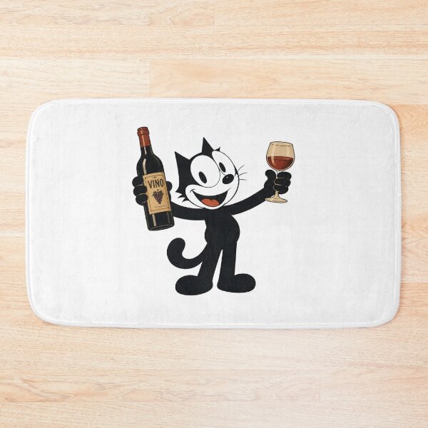 Item preview, Vintage 1960s Style Lucky Black Cat with Wine Bottle and Glass Retro Cartoon Illustration designed and sold by infinitearte.