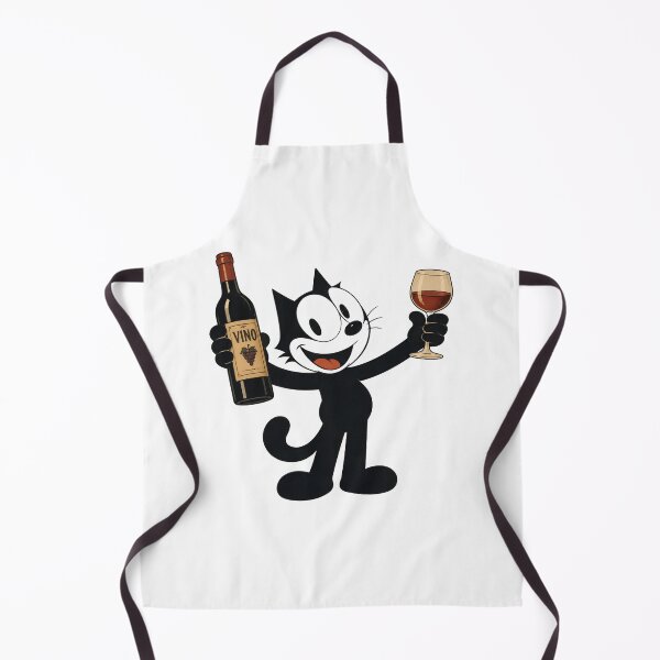 Item preview, Vintage 1960s Style Lucky Black Cat with Wine Bottle and Glass Retro Cartoon Illustration designed and sold by infinitearte.