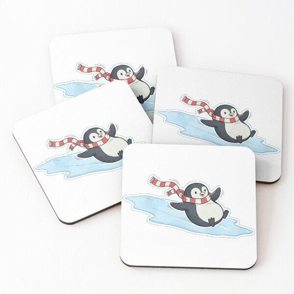 Item preview, Round Penguin Back Sliding Downhill with Striped Scarf Retro Toy Packaging Style Winter Illustration designed and sold by OnPointOutfits.