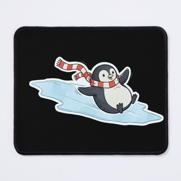 Item preview, Round Penguin Back Sliding Downhill with Striped Scarf Retro Toy Packaging Style Winter Illustration designed and sold by OnPointOutfits.