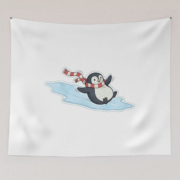 Item preview, Round Penguin Back Sliding Downhill with Striped Scarf Retro Toy Packaging Style Winter Illustration designed and sold by OnPointOutfits.