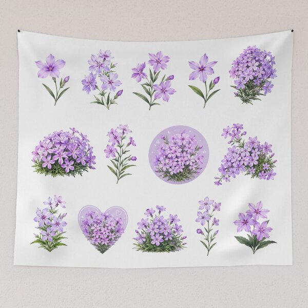 Item preview, Purple Creeping Phlox Wildflowers Botanical Set Aesthetic designed and sold by Rehnair.