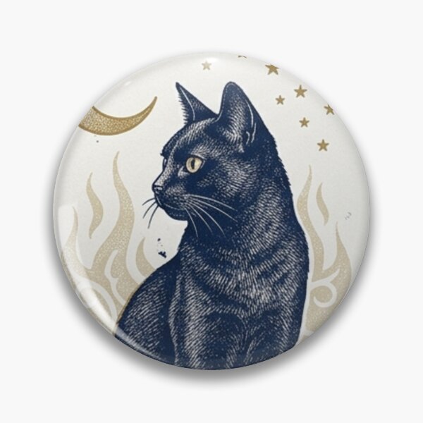 Item preview, Black Cat Tarot Card with Crescent Moon and Stars Victorian Occult Style Gold and Midnight Blue Illustration designed and sold by OnPointOutfits.