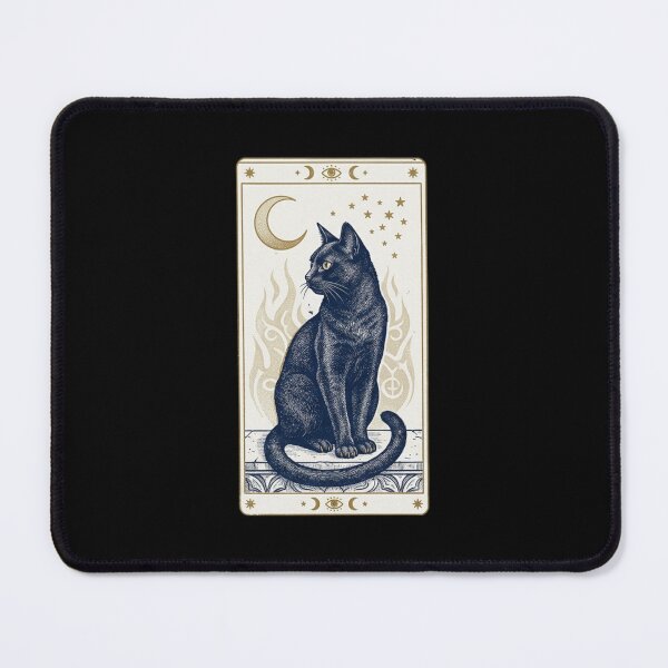 Item preview, Black Cat Tarot Card with Crescent Moon and Stars Victorian Occult Style Gold and Midnight Blue Illustration designed and sold by OnPointOutfits.