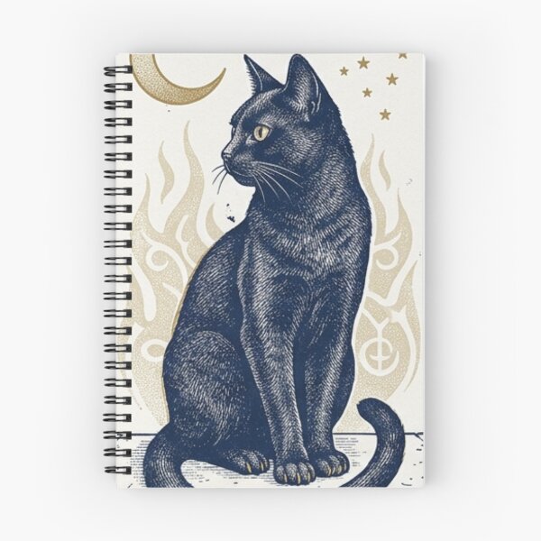 Item preview, Black Cat Tarot Card with Crescent Moon and Stars Victorian Occult Style Gold and Midnight Blue Illustration designed and sold by OnPointOutfits.
