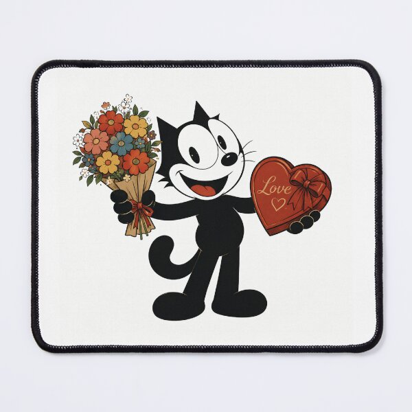 Item preview, Vintage 1960s Style Lucky Black Cat with Flowers and Heart Chocolate Box Retro Cartoon Illustration designed and sold by infinitearte.