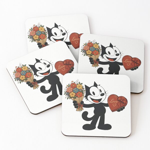 Item preview, Vintage 1960s Style Lucky Black Cat with Flowers and Heart Chocolate Box Retro Cartoon Illustration designed and sold by infinitearte.