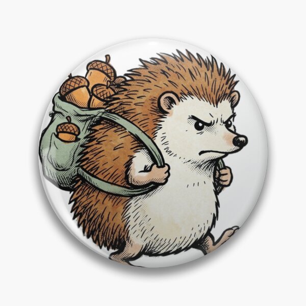 Item preview, Determined Hedgehog with Backpack Full of Acorns Vintage 70s Comix Style Scratchy Ink Illustration designed and sold by OnPointOutfits.
