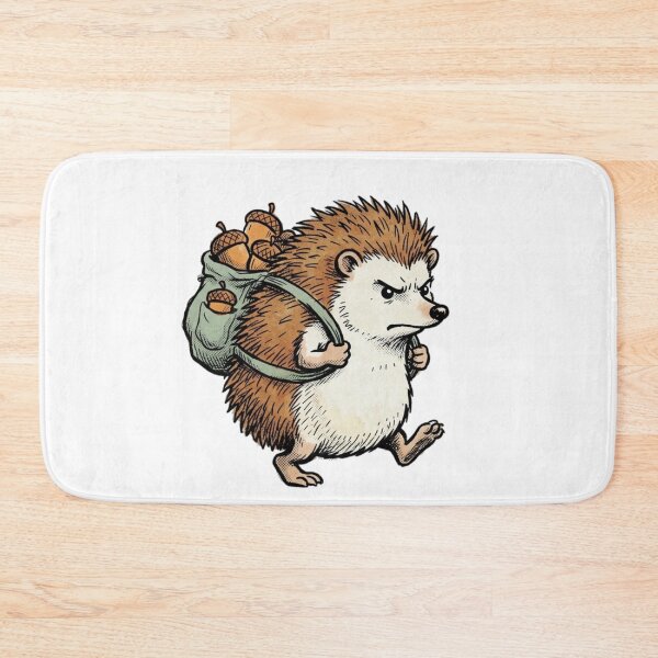 Item preview, Determined Hedgehog with Backpack Full of Acorns Vintage 70s Comix Style Scratchy Ink Illustration designed and sold by OnPointOutfits.