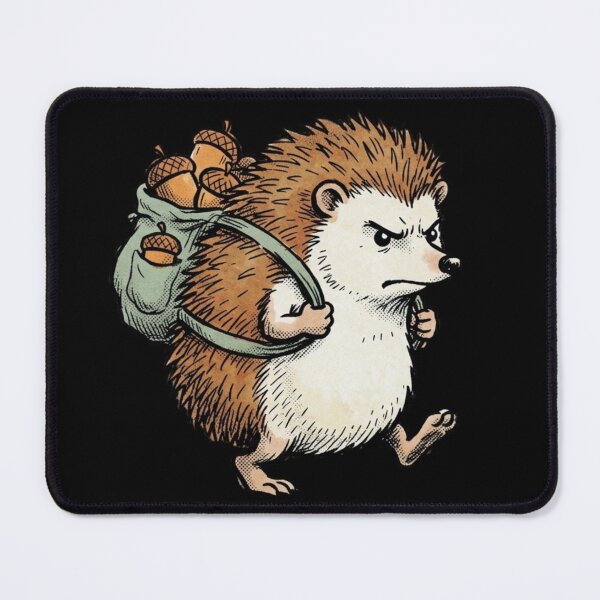 Item preview, Determined Hedgehog with Backpack Full of Acorns Vintage 70s Comix Style Scratchy Ink Illustration designed and sold by OnPointOutfits.
