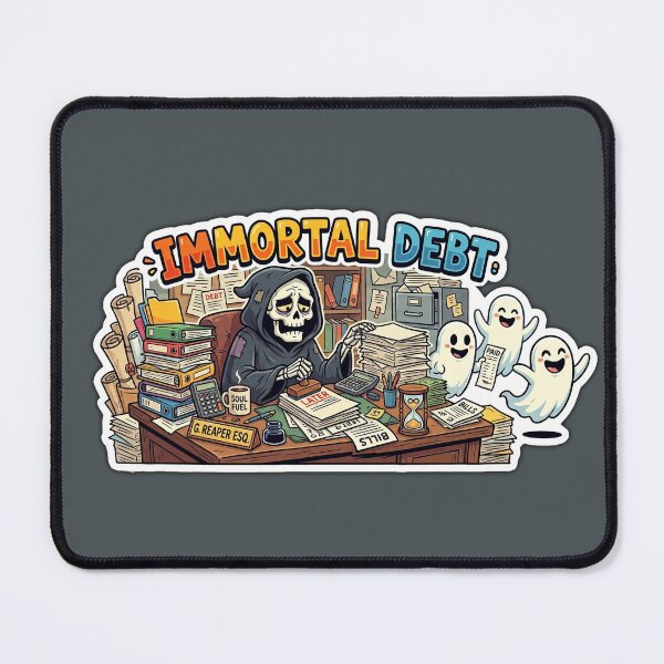 Item preview, Immortal Debt Funny Grim Reaper Office Die-Cut Sticker designed and sold by OpenDreamArts.