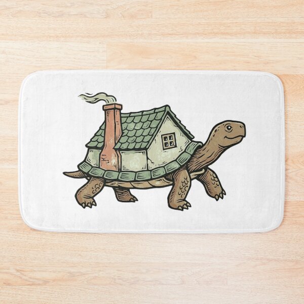 Item preview, Turtle Carrying Cottage Home on Its Shell Woodblock Linocut Folk Art Cozy Illustration designed and sold by OnPointOutfits.