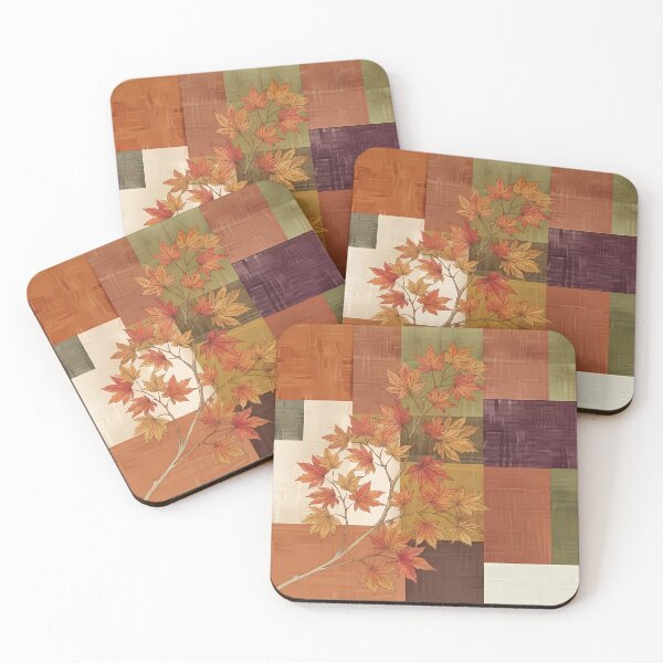 Item preview, Modern Korean Jogakbo Patchwork with Autumn Maple Leaves and Persimmon - Minimalist Aesthetic Textile Art designed and sold by SOOstudio73.